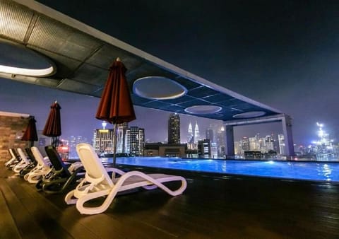 Night, View (from property/room), Pool view, Swimming pool