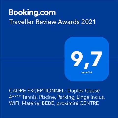 CADRE EXCEPTIONNEL: Duplex Classé 4**** Tennis, Piscine, Parking, Linge inclus, WIFI, Matériel BÉBÉ, proximité CENTRE Apartment in Deauville