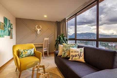 View (from property/room), Living room, Seating area, City view