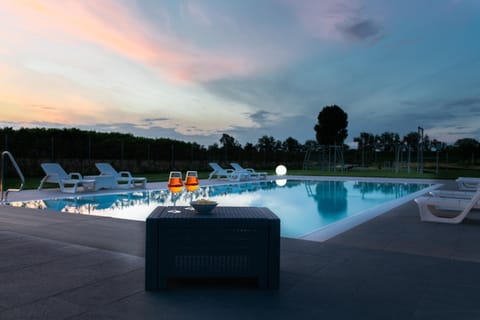 Pool view, Swimming pool, Sunset, sunbed