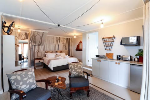 Bed, TV and multimedia, Kitchen or kitchenette, Living room, Photo of the whole room, Seating area, Bedroom, microwave, toaster