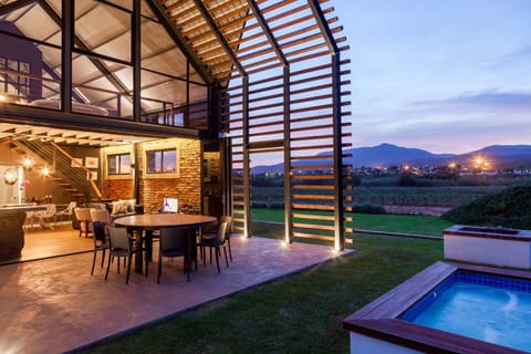 Property building, Natural landscape, Dining area, Mountain view, Pool view, Swimming pool