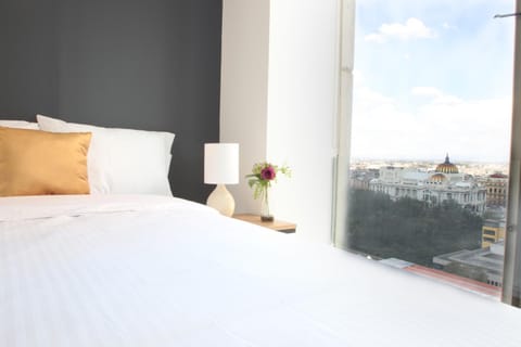 Bed, Bedroom, City view