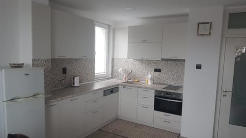 Kitchen or kitchenette, dishwasher, oven, stove