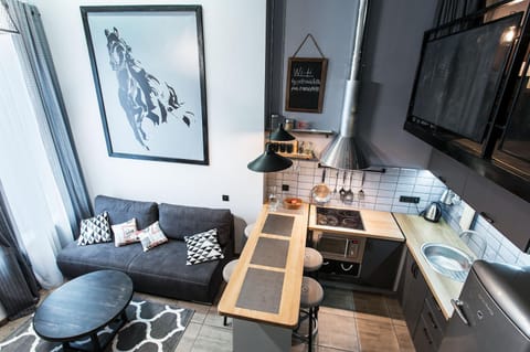 Coffee/tea facilities, Kitchen or kitchenette, Living room, Seating area