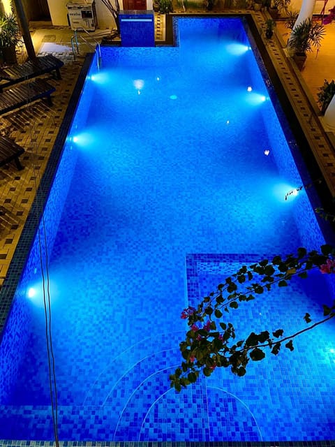 Night, Pool view, Swimming pool, Swimming pool