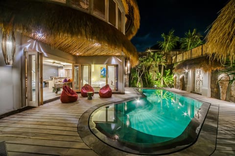 Patio, Night, Pool view, Swimming pool