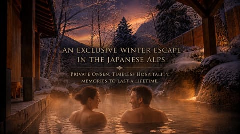 Natural landscape, Winter, Hot Spring Bath, Hot Tub, Text overlay, Sunset