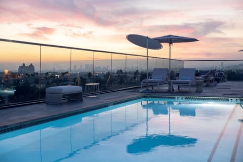 Swimming pool, Sunset, sunbed
