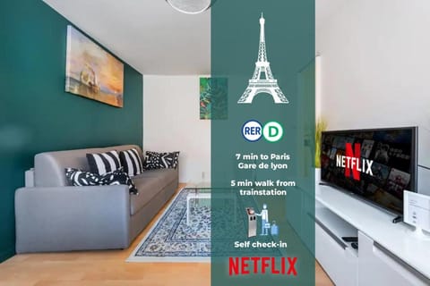 T2 avec Jacuzzi option - 5 min RER D - Proche Paris & Orly Apartment in Vitry-sur-Seine