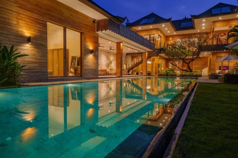 Property building, Night, Pool view, Swimming pool