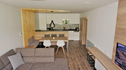 Kitchen or kitchenette, Living room, Seating area, Dining area