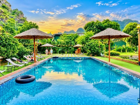 Swimming pool, sunbed
