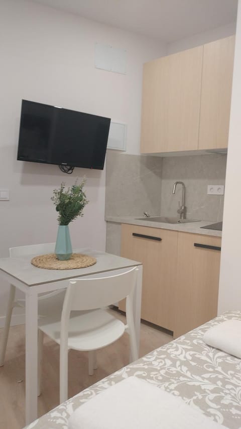 Bed, TV and multimedia, Kitchen or kitchenette, Photo of the whole room, Dining area, Bedroom