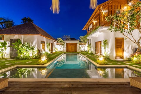 Property building, Night, Garden, Swimming pool