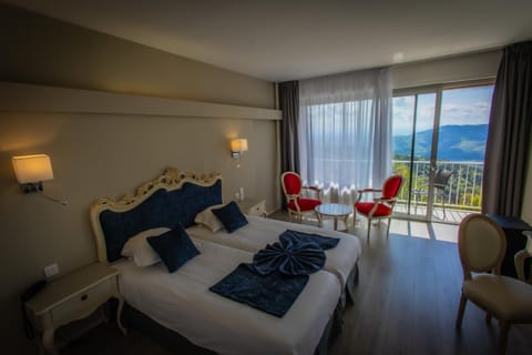 Bed, Natural landscape, Bedroom, Mountain view