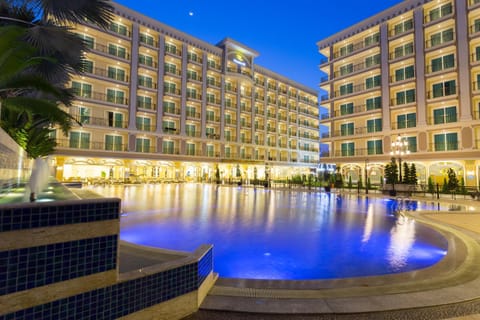 Property building, Night, Pool view, Swimming pool