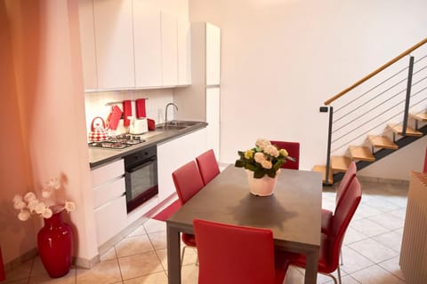 Dining area, microwave, oven, stove, toaster