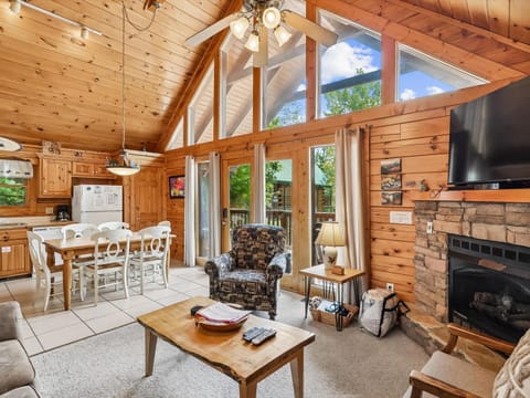 TV and multimedia, Kitchen or kitchenette, Living room, Dining area, fireplace, furniture, kitchen