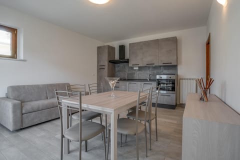 Kitchen or kitchenette, Living room, Seating area, Dining area