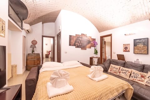Bed, Living room, Photo of the whole room, towels, air conditioner