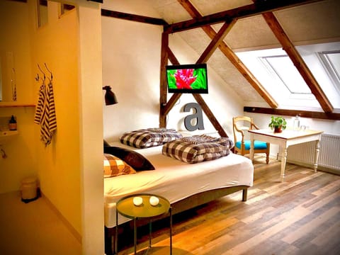 Shower, Toilet, Bed, Bathroom, TV and multimedia, Photo of the whole room, Dining area, Bedroom