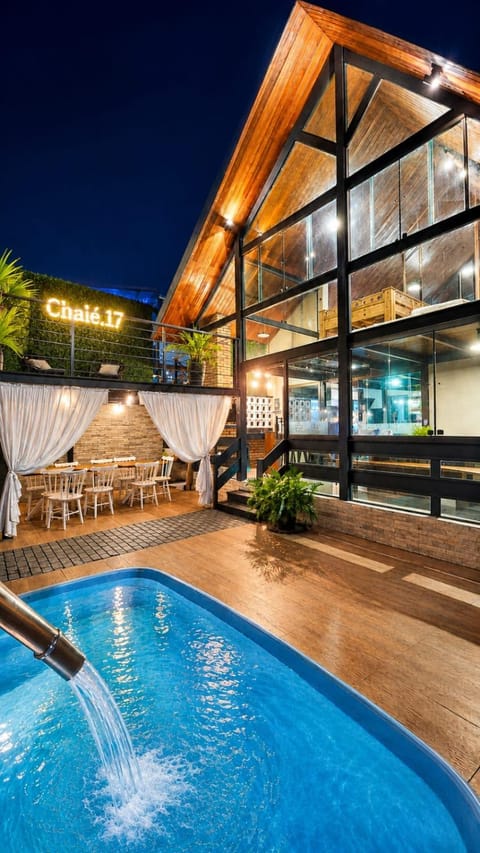 Patio, Facade/entrance, Night, Pool view, Swimming pool