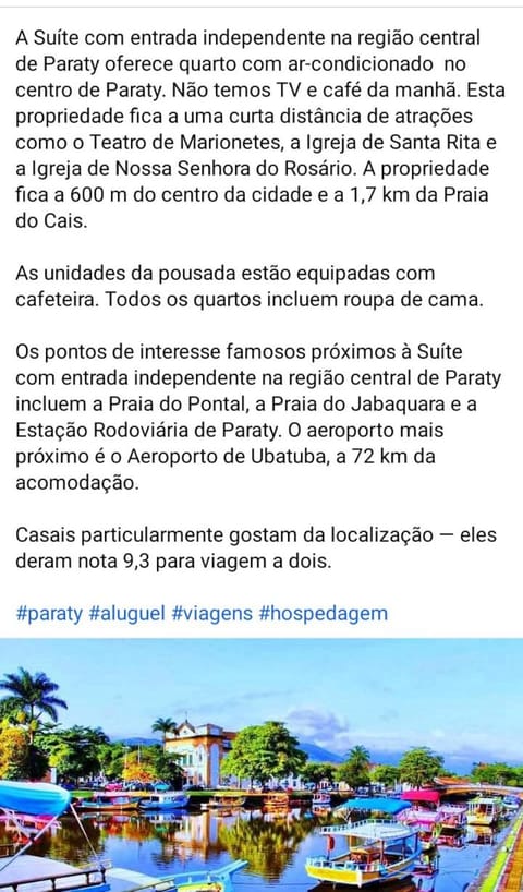 Suíte simples com entrada independente na região central de Paraty Bed and Breakfast in Paraty