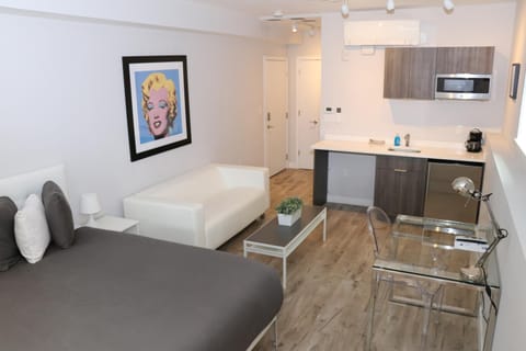Bed, Kitchen or kitchenette, Seating area, Bedroom