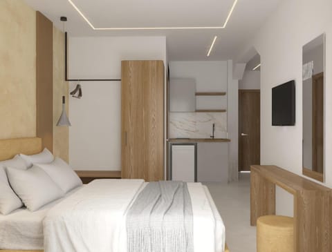 Bed, TV and multimedia, Kitchen or kitchenette, Photo of the whole room, Bedroom, wardrobe