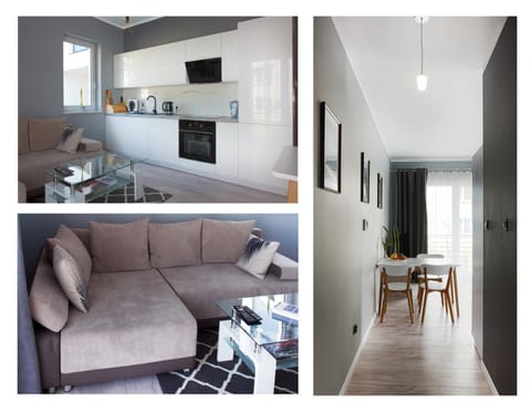 Kitchen or kitchenette, Living room, Seating area, Dining area