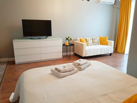 Bed, TV and multimedia, Living room, Photo of the whole room, Seating area, Bedroom