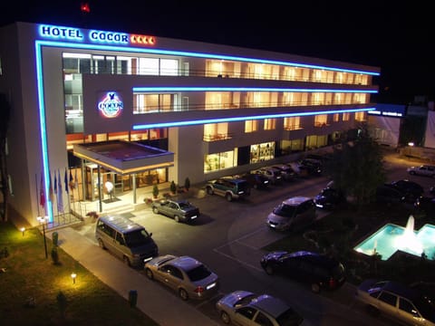 Property building, Facade/entrance, Night, Parking