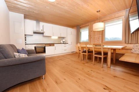 Kitchen or kitchenette, Living room, Seating area, Dining area