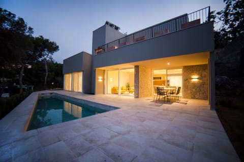 Property building, Swimming pool, Sunset