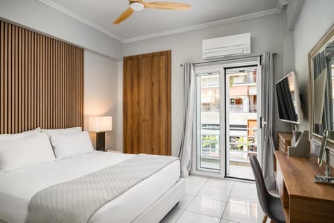 Bed, Bedroom, City view, wardrobe, air conditioner