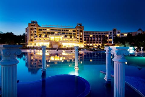 Property building, Night, Swimming pool