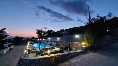 Patio, Night, Natural landscape, Pool view, Swimming pool, sunbed
