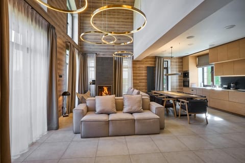 Communal lounge/ TV room, TV and multimedia, Kitchen or kitchenette, Living room, Seating area, Dining area, fireplace, internet
