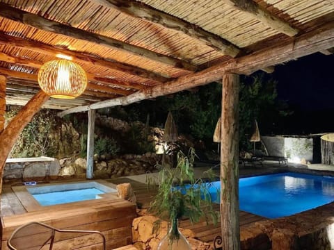 Patio, Night, Natural landscape, Hot Tub, Pool view, Swimming pool, sunbed