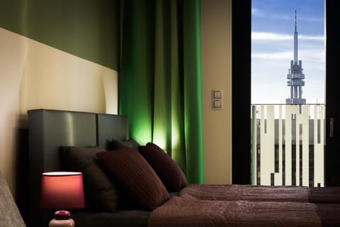 Bed, Bedroom, City view