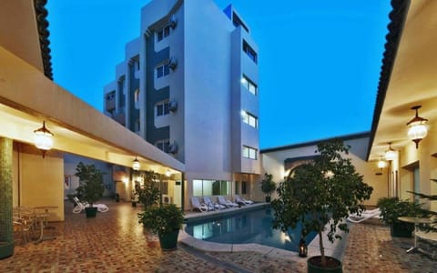 Night, Pool view, Swimming pool