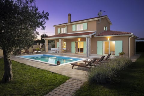 Property building, Night, Swimming pool, sunbed