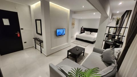 Bed, TV and multimedia, Living room, Photo of the whole room, Seating area, Bedroom