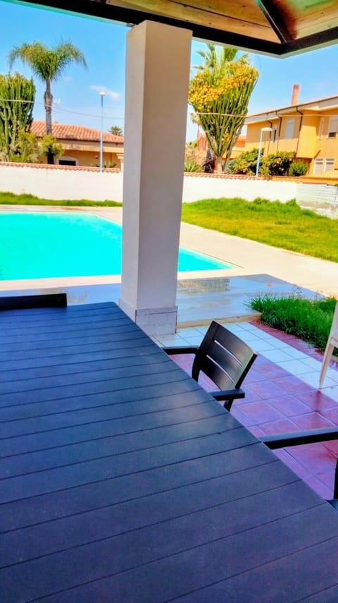 Patio, Pool view, Swimming pool, sunbed