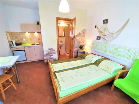 Bed, Bathroom, Kitchen or kitchenette