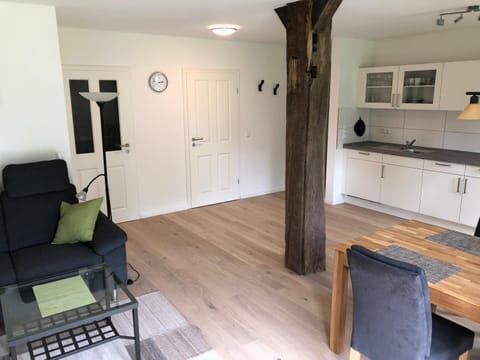 Kitchen or kitchenette, Living room, Seating area, Dining area