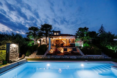 Property building, Night, Garden, Garden view, Pool view, Swimming pool