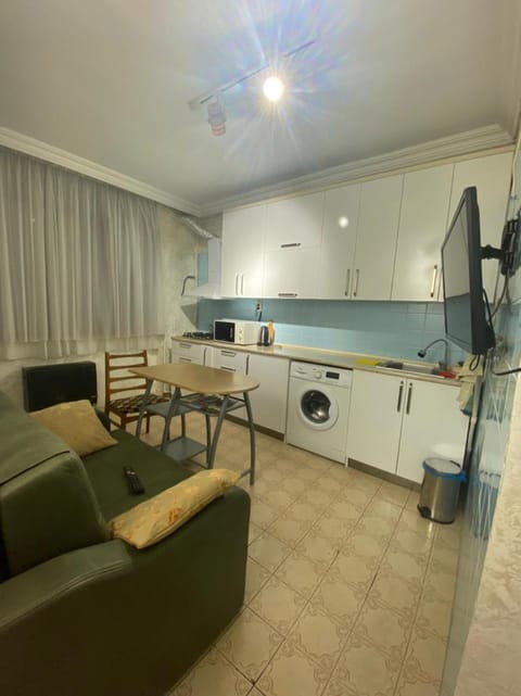 Kitchen or kitchenette, Living room, Seating area, washing machine