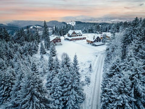 Property building, Natural landscape, Bird's eye view, Winter, Sunset